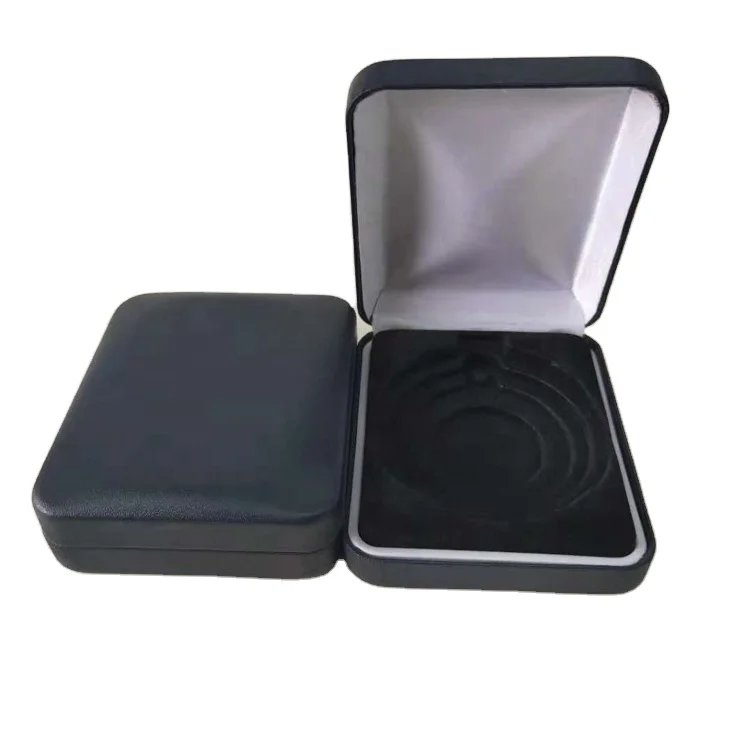 Customized medal packaging box leather case coin display box with tray inserts.0