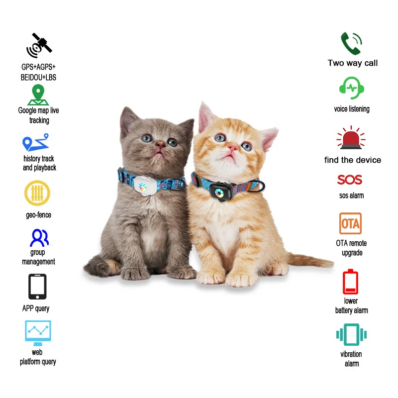 Activity Tracking Bluetooth and Wireless Locator Smart 4G Collar GPS Pet Tracker for Dogs Cats