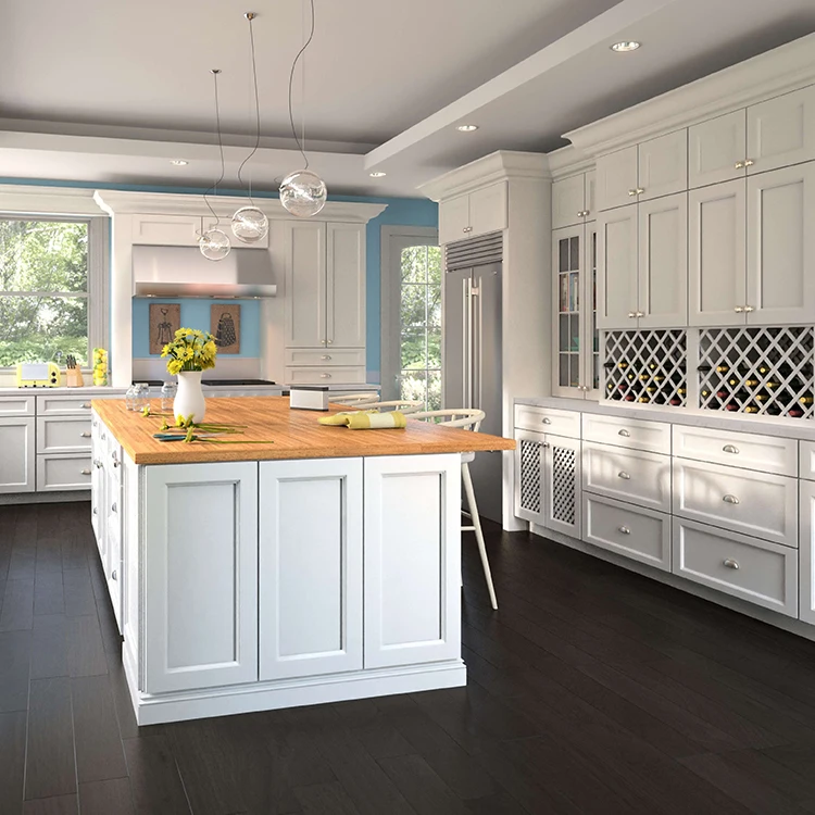 Modern U shaped RTA standard units storage cabinet white grey shaker modular kitchen cabinet