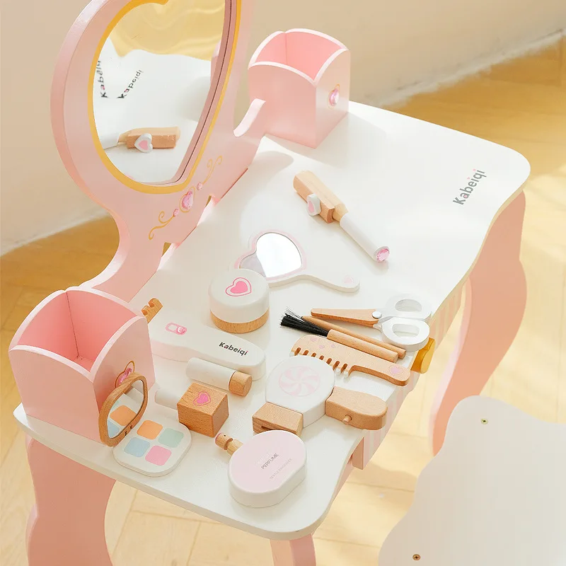 2024 new style simulate wooden dressing table toy set children puzzle princess girl makeup birthday gift toys