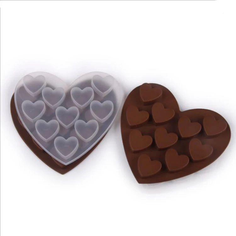 Non-Stick 10-Cavities Heart Shape Silicone Chocolate Mold Ice Cube Tray Handmade Fondant Candy Jelly Pudding Mould