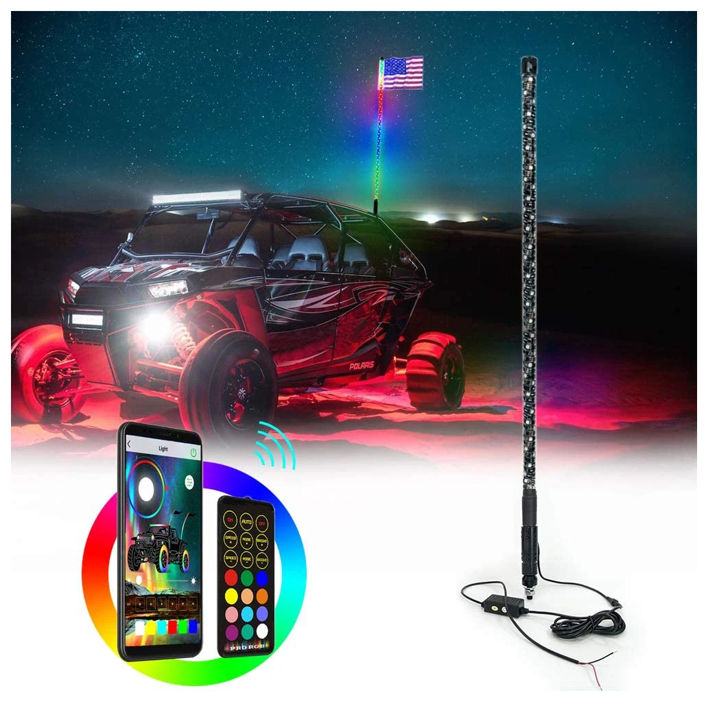 RGB спиральная светодиодная плетка для грузовика с дистанционным управлением, антенны с управлением через приложение, флагшток, лампа, аксессуары, сигнальные огни для ATV UTV RZR внедорожника