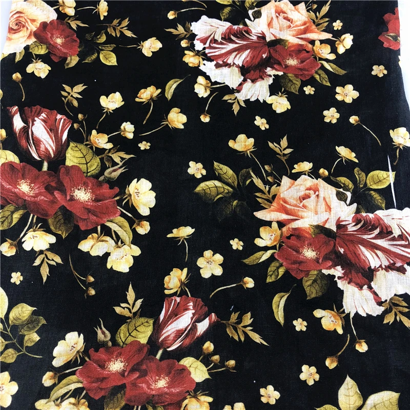 Flower linen Mango design Custom Digital Printed 100% Linen fabric for garment