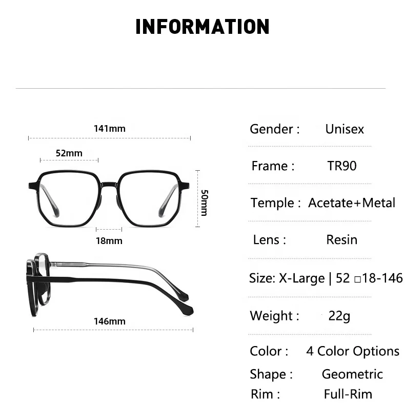 Eyewear 215 Newest Acetate CP Injection Eyeglasses Frames TR90 Geometric Frame Myopia Glasses Anti Blue Light Optical Glasses