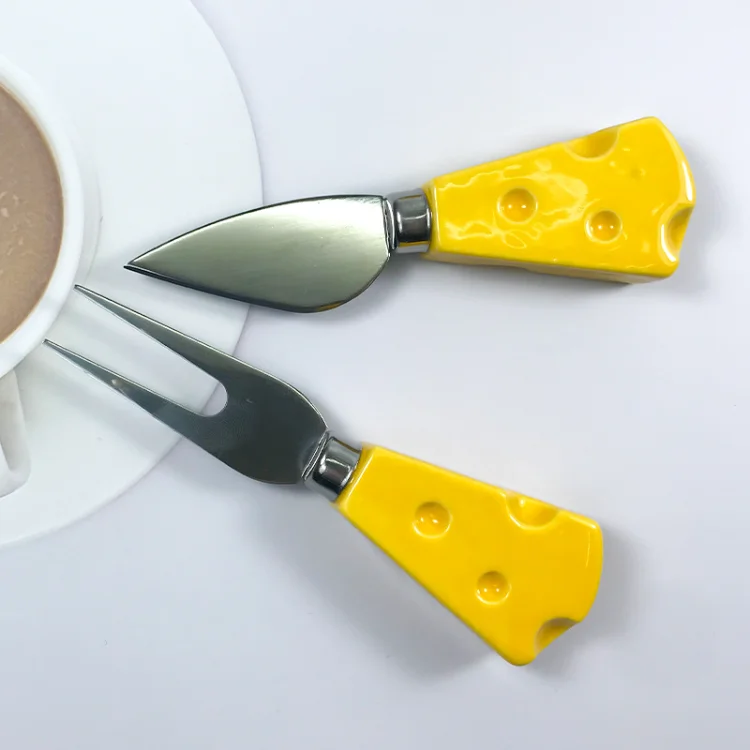 4 Pieces Ceramic Handle Cheese Knives Kitchen Gadgets Butter Knife Tool Stainless Steel Cheese Knife and Fork Set