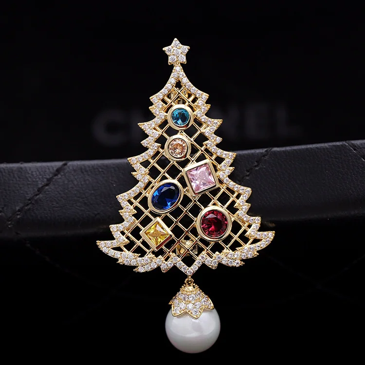 New Pearl series micro inlaid zircon Christmas tree pine brooch  accessories