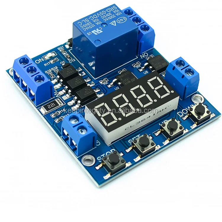 One way delayed power-off relay module disconnects and conducts circuit board triggering cycle timing circuit switch