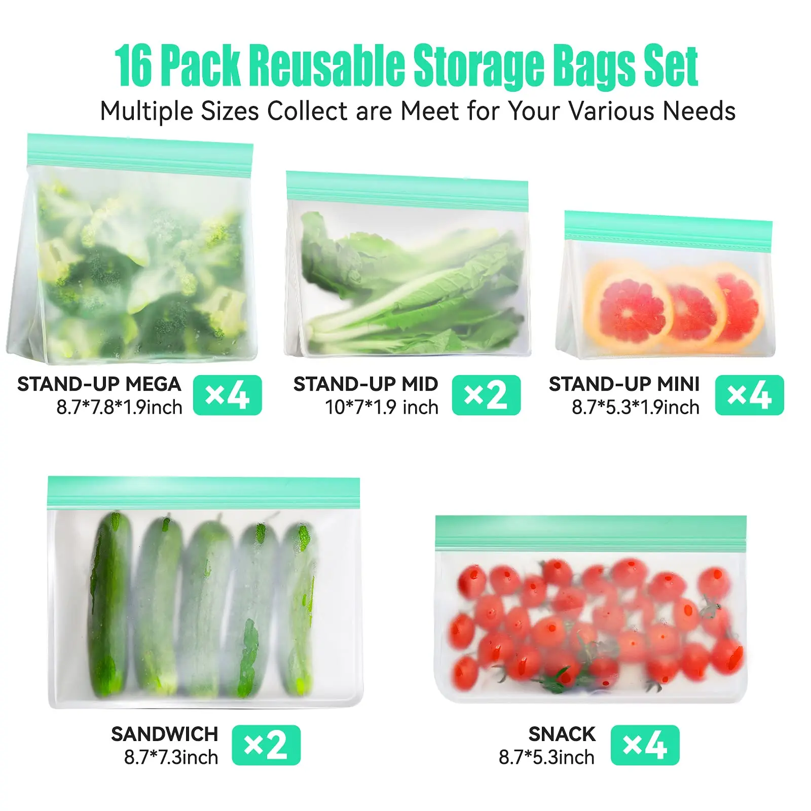 Free Sample Leakproof Zipper Freezer Bag Reusable PEVA Sandwich Snacks Storage Bags For Fruits Vegetables Meat Liquid Lunch