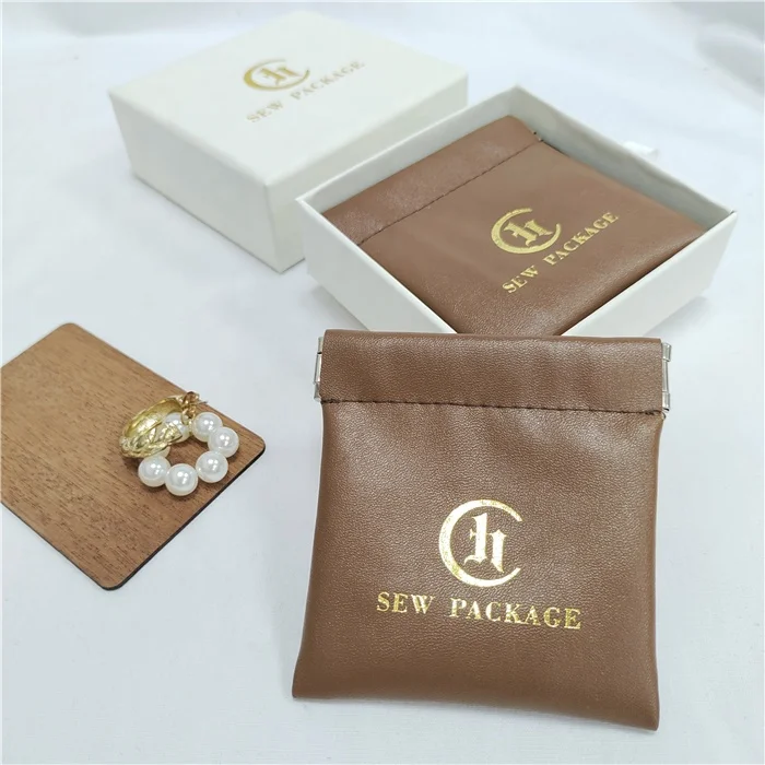 Fashion Squeezed Travel PU Packaging Bag Spring Opening Bags Luxury Leather Packaging Pouch For Cards Jewelry
