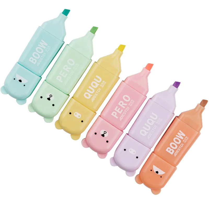 4/5/6-color Cute Bear Shape Mini Highlighter Pen Set Student Cute Doodle Marker Set