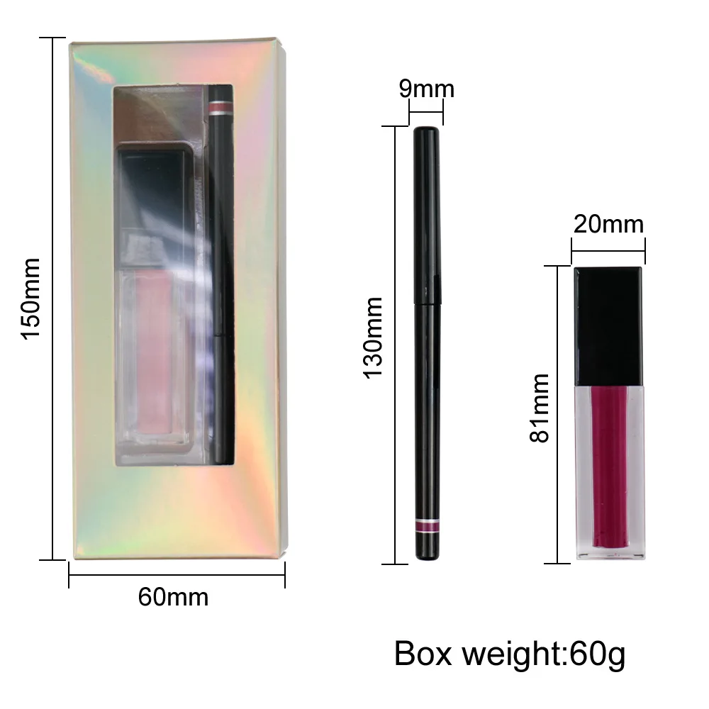 Private Label Waterproof Matte Liquid Lipgloss Set Lip Liner Pencil 2 in 1 Gloss Kit Sets