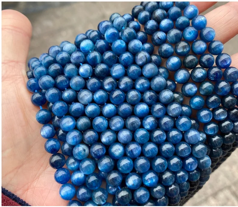 Wholesale Pricing High Quality Smooth Natural Kyanite Round Crystal Stone Beads 15.5 Inch Strands