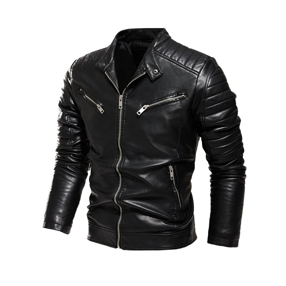 2021 Popular Men Motorbike Fluff Pu Leather Jacket for Men