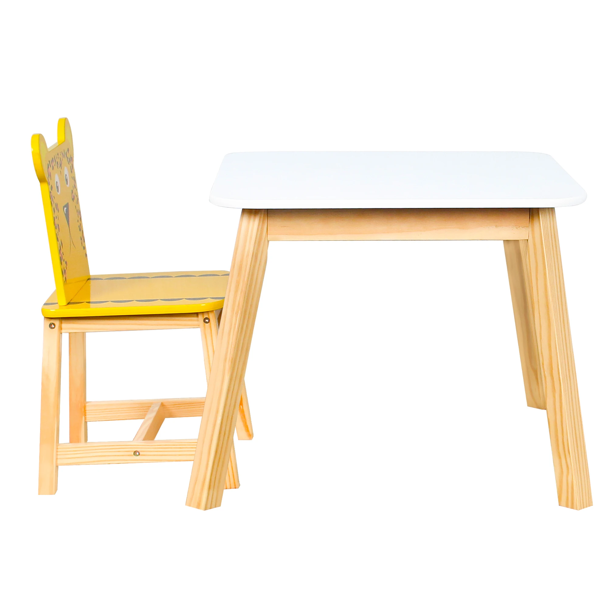 5 Piece Kiddy Table and Chair Set , Kids Wood Table with 4 Chairs Set Cartoon Animals(2-7 years old)