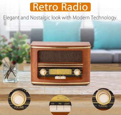 MDF table internet radio for desktop Vintage Alarm Clock Radio with SD USB Music Player portable music box with bluetooth play