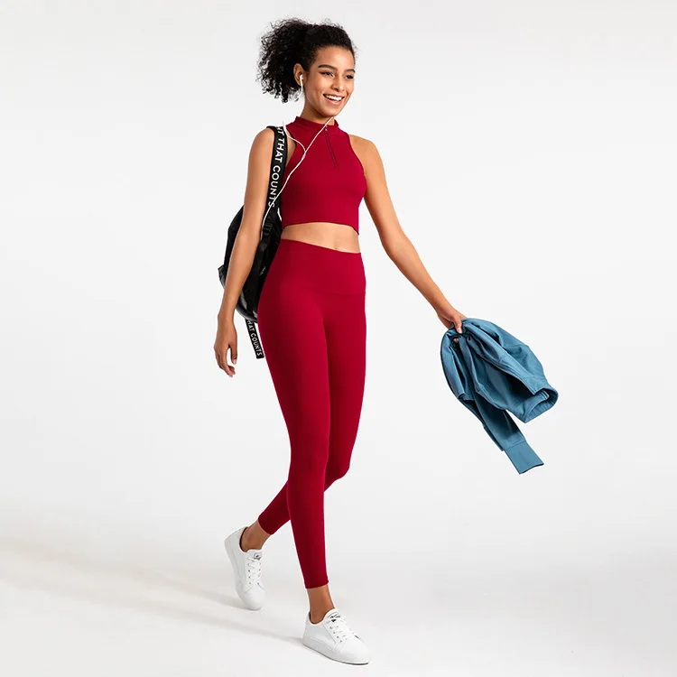 Лидер продаж спортивный бюстгальтер на молнии леггинсы комплект из 2 предметов для йоги и фитнеса укороченный топ со встроенным бюстгальтером спортивная одежда спортзала Женский костюм