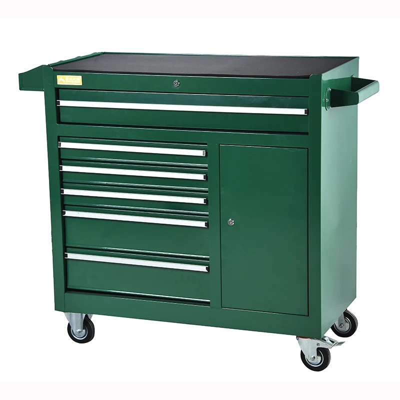 Green large capacity 6 drawers Storage metal tool cart with wheels and side door
