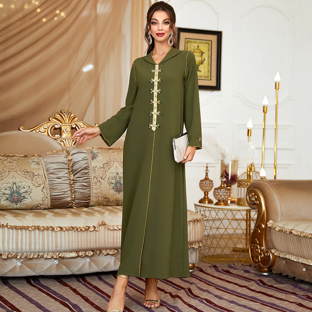 High quality hooded Arabic Moroccan kaftan ethnic clothes Islamic dress