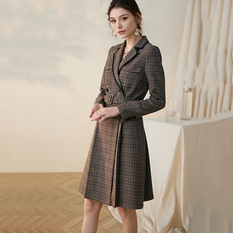 
Intellectual OL Female Autumn Temperament Plaid Slim Professional Mid Knee Length Skirt Dress 