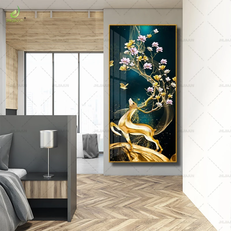 LuxLuxury Decoration HD Printed Canvas Painting Elk Crystal Porcelain Home Decoration and LED Mural Painting
