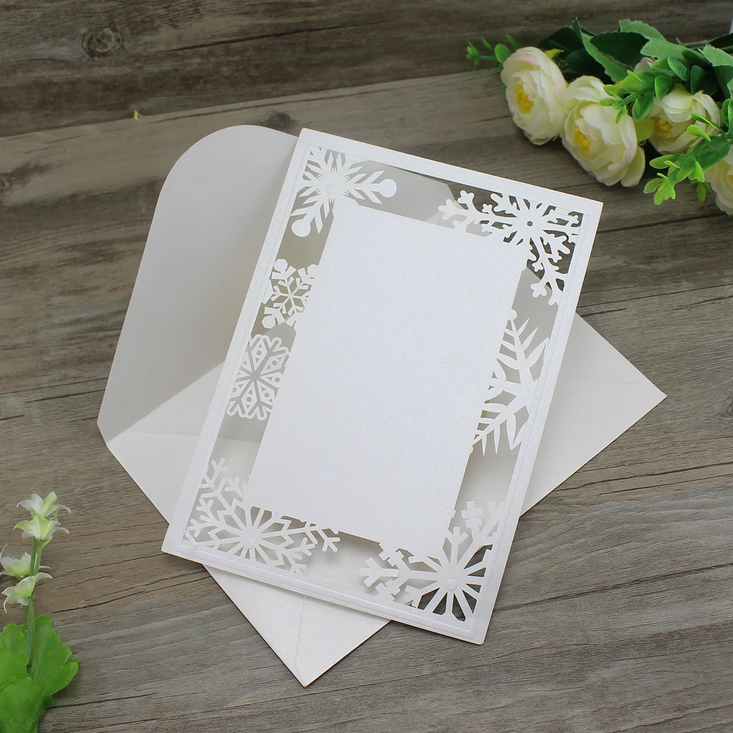 Уникальная Снежинка зимняя белая свадебная пригласительная лазерная резка карты