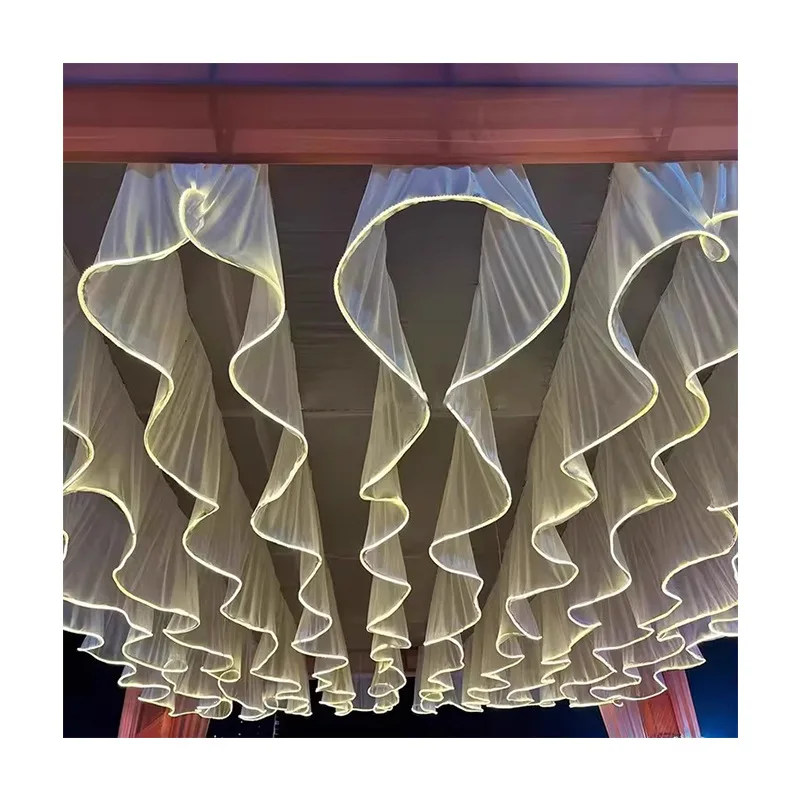 Luminous Wave Ceiling Gauze Curtain LED Light Strip Wedding Drapes Ceiling Decorative Props
