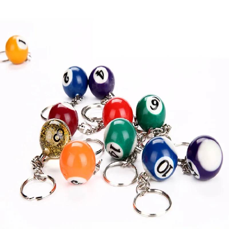 Cueelf 16pcs/set Mini Billiards ball Keyring Assorted Colorful Billiards Pool Small Ball Keychain Creative Hanging Decorations