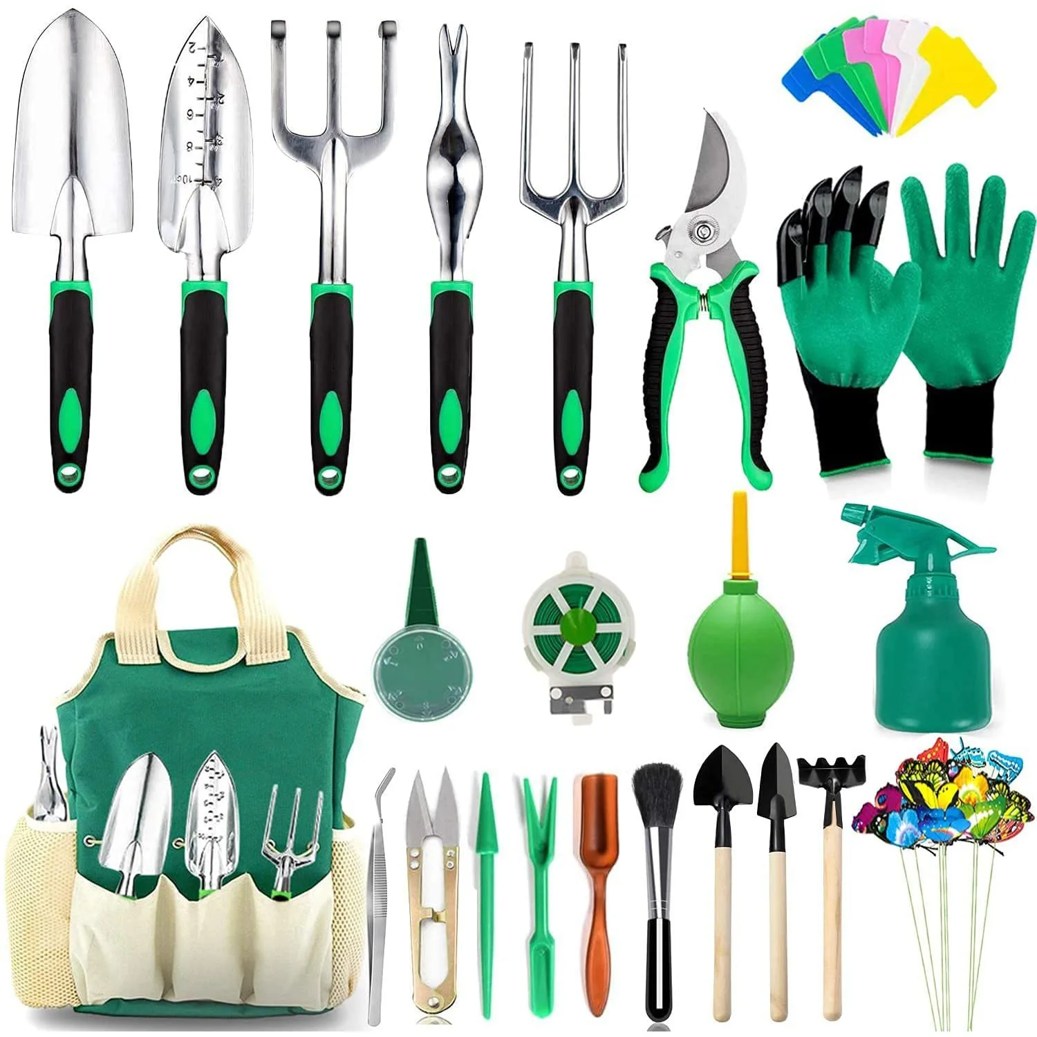 OEM 83 Pcs Garden Tool Set Aluminum Hand Tool Kit Garden Canvas Apron with Storage Pocket Outdoor Heavy Duty Gardening Work Set