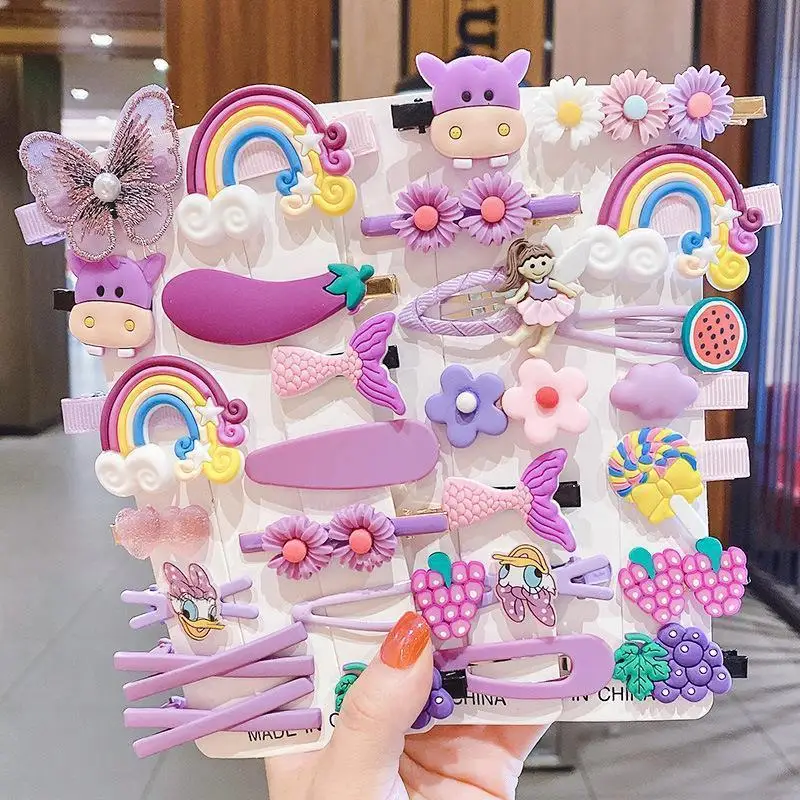 Cartoon Hair Clips Cute Girl Cloud Lollipop Rainbow Hairpins Set Kids