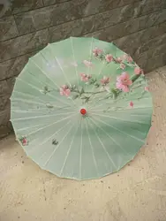 Green umbrella straight bamboo oilpaper parasol wedding favor gift Japanese silk wood umbrella custom Colorful oilpaper umbrella