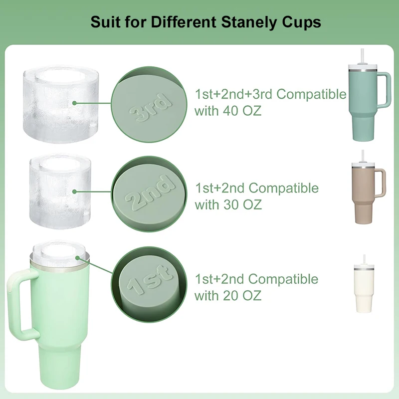 Ice Cube Tray For Stanley Cup 3 Hollow Cylinder Silicone Ice Mold Easy Released Ice Cube Maker with Lid For 30-40oz Tumbler Cup