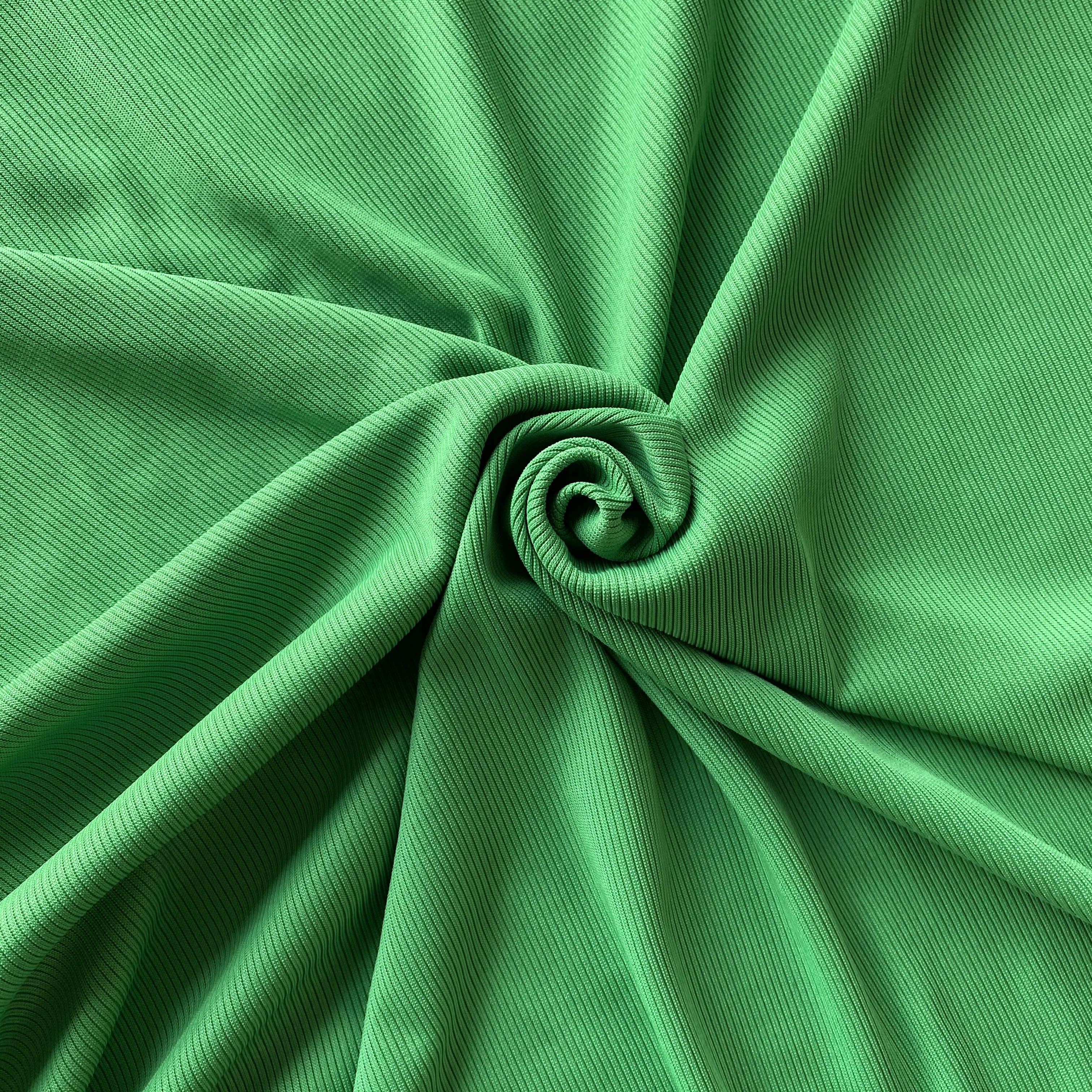 High Grade Bright Green Breathable Plain Dyed Tubular Rib Circula Polyester Cotton Interlock Knitted Fabric