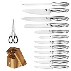14 PCS Professional Stainless Steel Kitchen Knives Set Cooking Chef Knife Set with Wooden Block