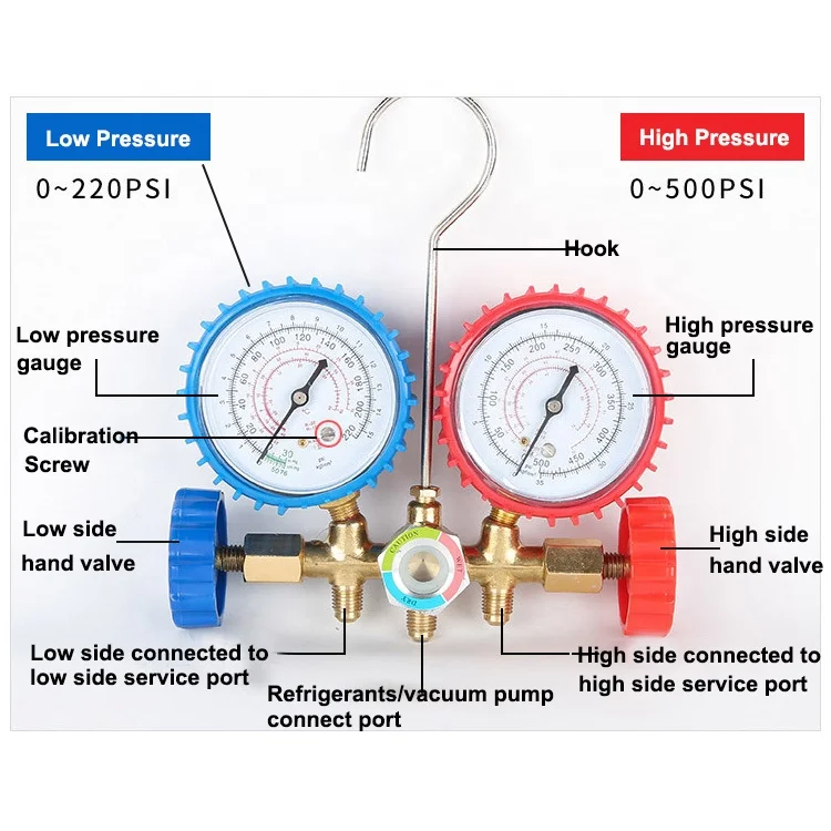 R32 R 134A Refrigeration Pressure Tools Double Manifold Gauge Set For Car Air Conditioning Conditioner
