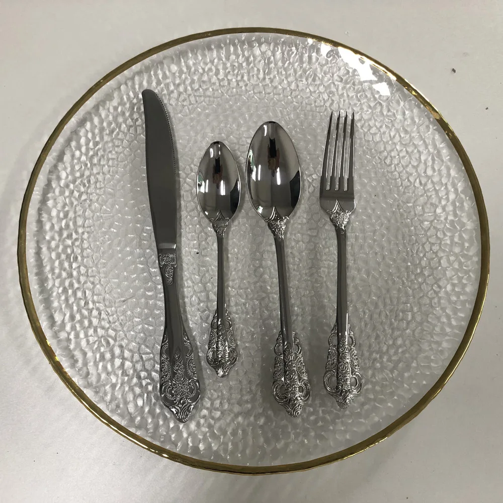 Wholesale Cheap Wedding Silver Rose Gold Rim Charger Plates Glass