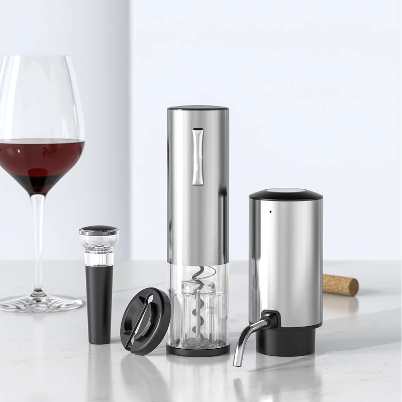 Luxury 5 in1 Rechargeable Wine Gift Set Stainless Steel Electric Wine Aerator and Pourer Wholesale