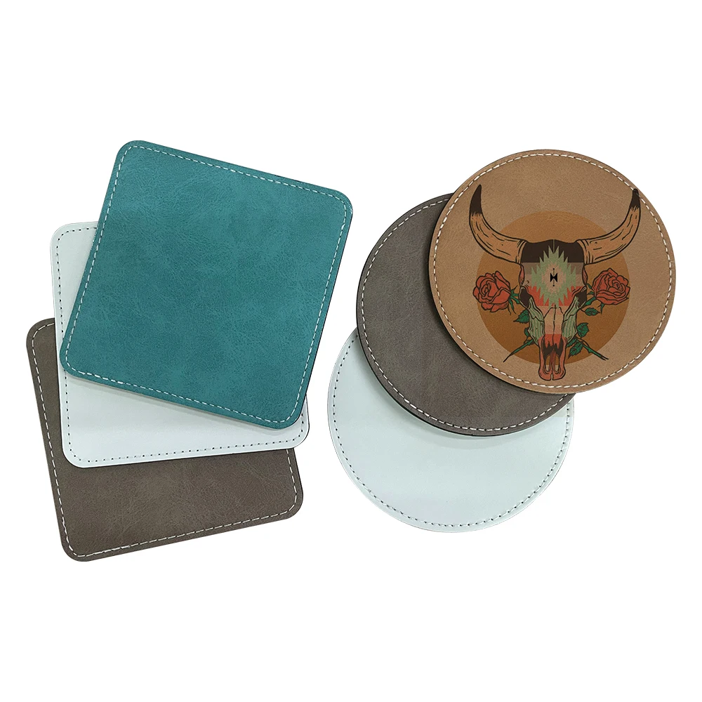 Kingsub Sublimation Coasters Wholesale Circles And Squares Blank PU Leather Sublimation Coasters
