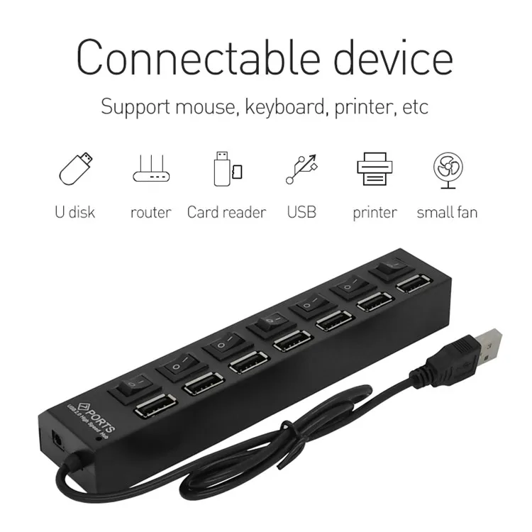  Обновленная новая упаковка многопортовый usb-концентратор 2 0 адаптер Высокоскоростной 7-портовый концентратор USB с переключателем вкл/выкл портативный