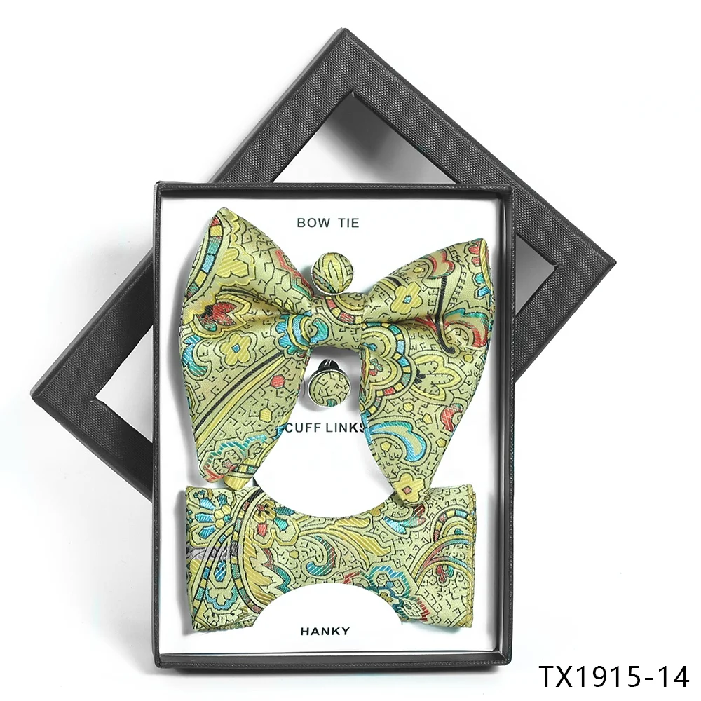 Custom cheap mens self bowtie fancy bow ties set for wedding