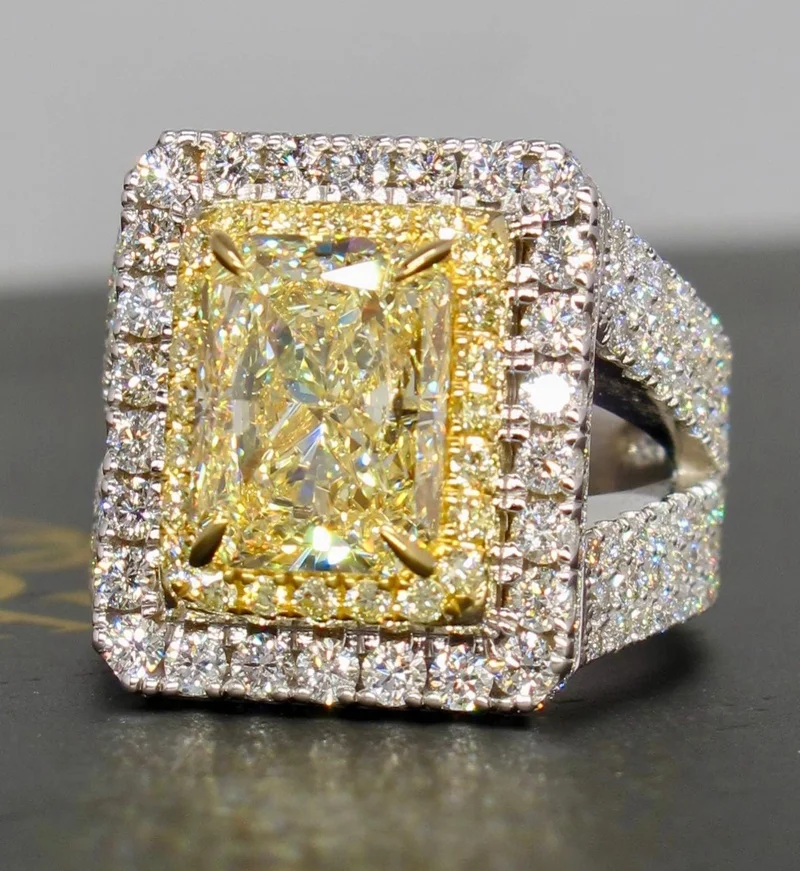 Luxury Fine Moissanite Jewelry Emerald Yellow Moissanite Pendant and Ring Silver 925 Plated White Gold for Hip Hop Man