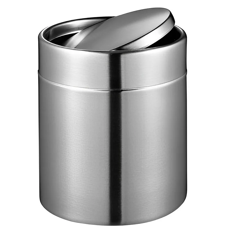 Mini Countertop Rose Gold Stainless Steel Swing Lid Table Desk Trash Bin Car Mini Trash Can Mini