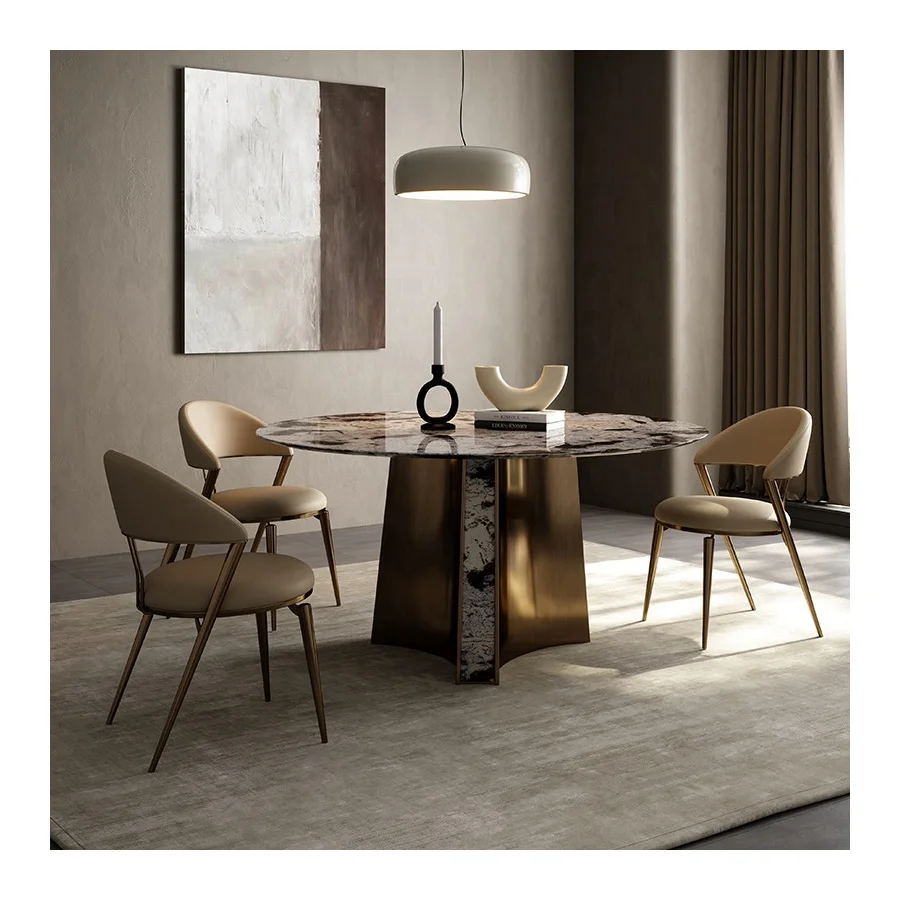 Royal Design Marble Top 150 cm Round Dining Table Sets Rotating Table Restaurant 6 Chairs For Dining Room