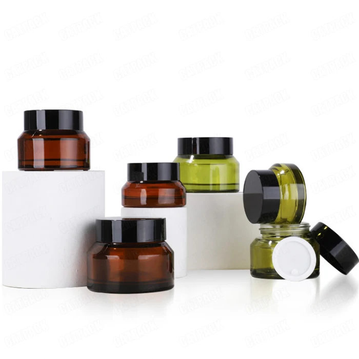 15g 30g 50g Slant Glass Jar Inclined Slope Shoulder Cream Container Cosmetics Empty Matte Frosted Amber Black Glass Cream Jar