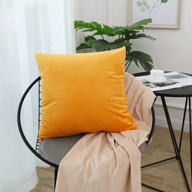 Latest design orange color stock velvet plain knitted sofa cushion covers pillow case
