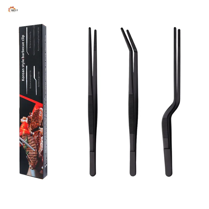 XLR 25cm Korean BBQ Clips Tongs Stainless Steel Grill Tongs Kitchen Food Tongs Tweezers Cooking Clamp Tool for Salad Fish Steak