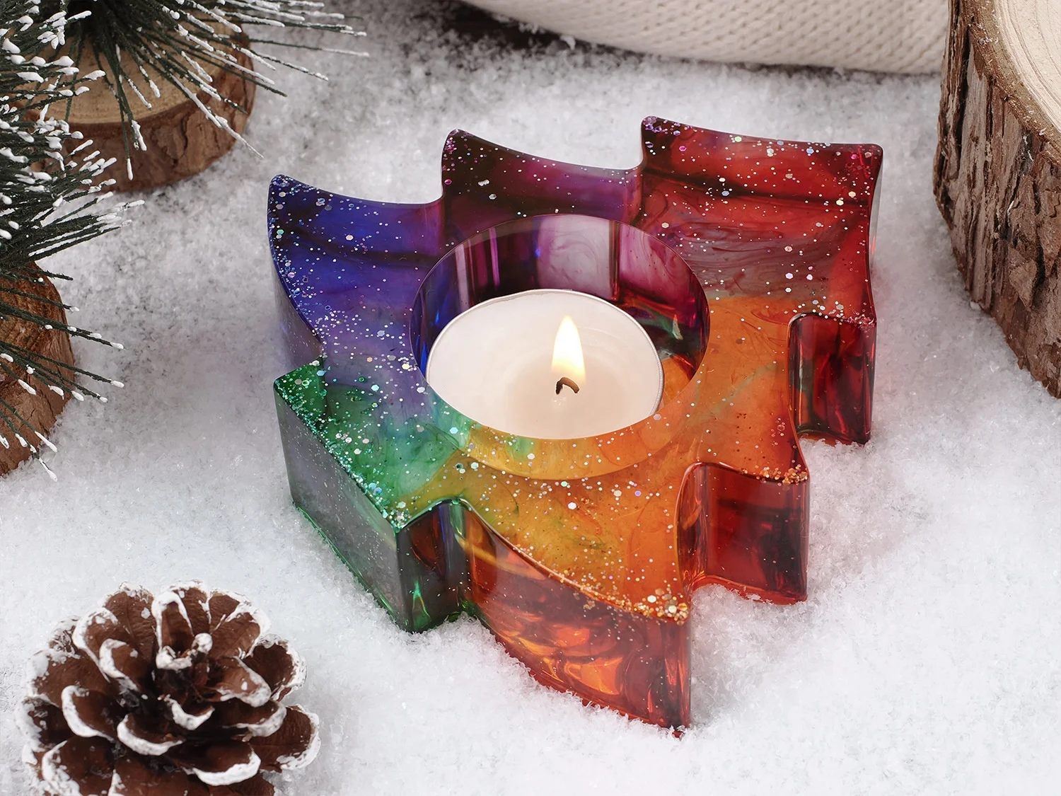 CARATTE Christmas Cement Jesmonite Candlestick Silicone Mold Snowflake Tealight Candle Holder Resin Mold