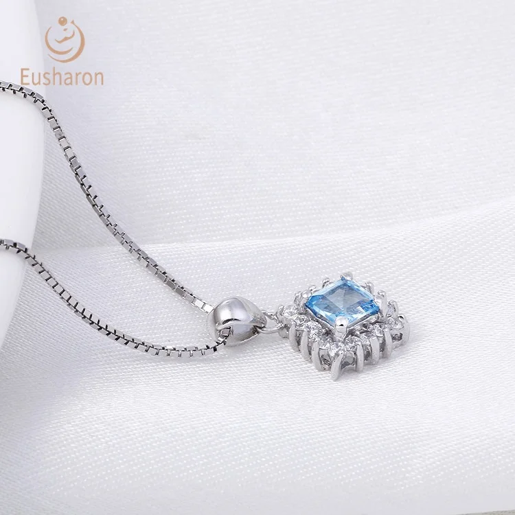 
Fashion Party Gift Jewelry S925 0.6ct Natural Swiss Blue Topaz Square Gemstone Pendant For The Bride 