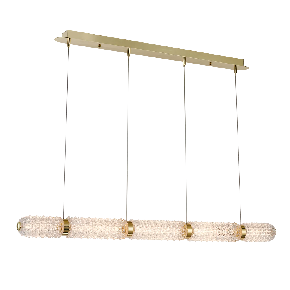 2023 New Modern golden crystal glass Cylindrical strip type LED villa pendant lamp dining table glass chandelier