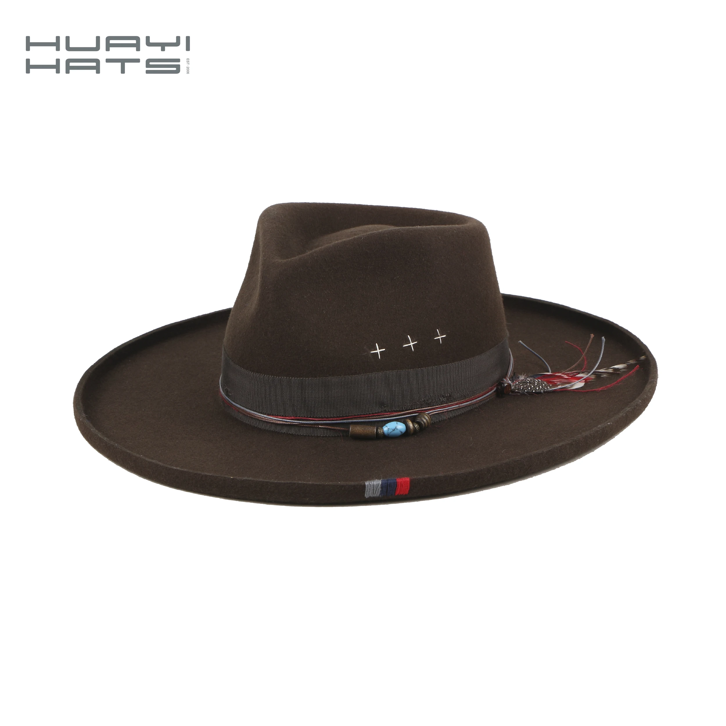 HUAYI мужская фетровая Федора из шерсти Индианы Джонс на заказ, шляпа с ремешком, аксессуар, шляпа с широкими полями