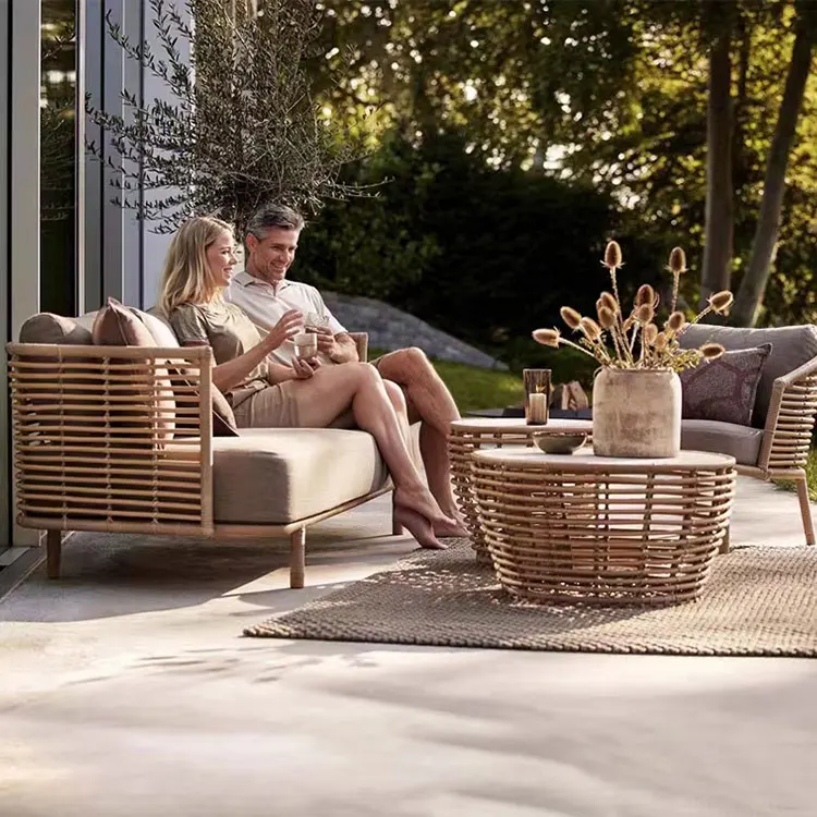 Luxury Garden Rattan sofa set Hotel patio aluminum furniture terrace wicker sofa set outdoor furniture